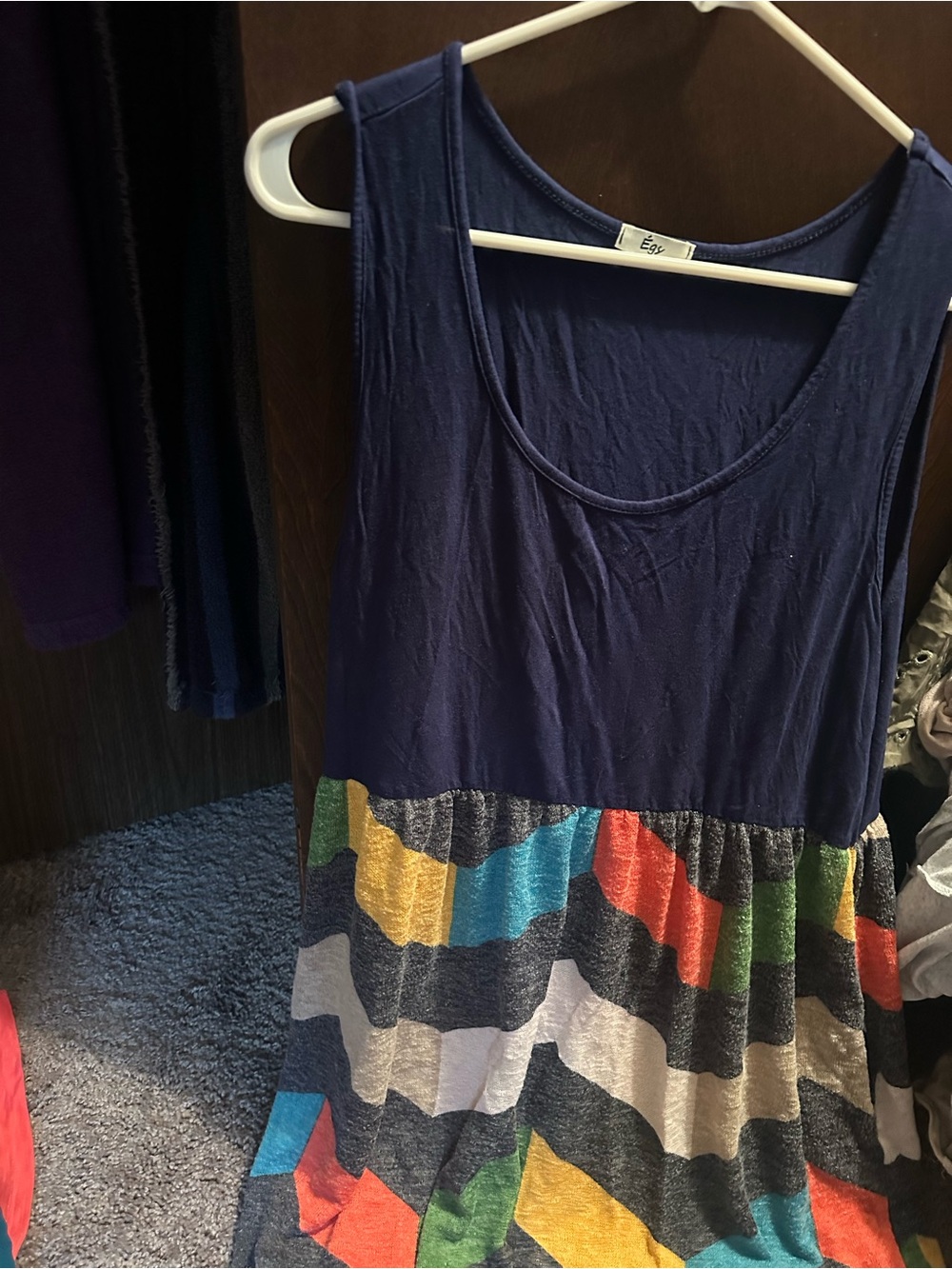 Esy Navy Tank with Multicolor Striped Tiered Skirt